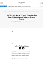 XRP Price Is Not a “Crypto” Question, but One of Liquidity and Balance Sheets: Analyst