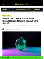 Bitcoin (BTC) Price: Market Holds Strong Despite Massive 295,000 BTC Selloff - CoinCentral