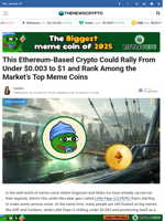 This Ethereum-Based Crypto Could Rally From Under $0.003 to $1 and Rank Among the Market’s Top Meme Coins - TheNewsCrypto