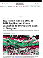 TAC Token Rallies 50% as TON Application Chain Launches to Bring DeFi Back to Telegram - 
