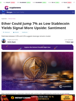 Ether Could Jump 7% as Low Stablecoin Yields Signal More Upside: Santiment