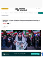 Explosions in Tehran boost odds of Iranian regime falling by June 30 to 14% YES