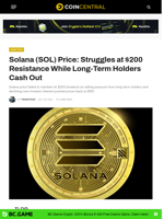 Solana (SOL) Price: Struggles at $200 Resistance While Long-Term Holders Cash Out - CoinCentral