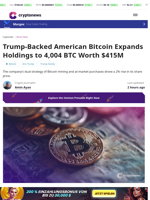 Trump-Backed American Bitcoin Expands Holdings to 4,004 BTC Worth $415M