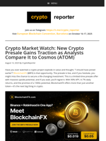 Crypto Market Watch: New Crypto Presale Gains Traction as Analysts Compare It to Cosmos (ATOM)