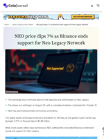 NEO price dips 7% as Binance ends support for Neo Legacy Network - CoinJournal