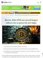 Bitcoin, Ether ETFs see second-largest inflows ever as prices hit new highs - CoinJournal