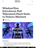WisdomTree Introduces Full Tokenized Fund Suite to Solana Mainnet