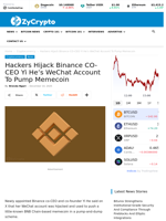 Hackers Hijack Binance CO-CEO Yi He’s WeChat Account To Pump Memecoin ⋆ ZyCrypto