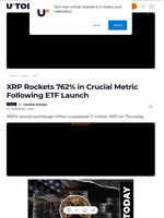 XRP Rockets 762% in Crucial Metric Following ETF Launch - U.Today