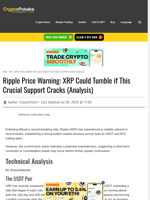 Ripple Price Warning: XRP Could Tumble if This Crucial Support Cracks (Analysis)