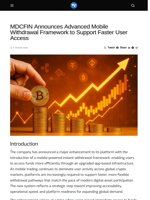 MDCFIN Announces Advanced Mobile Withdrawal Framework to Support Faster User Access - Visionary Financial