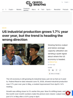 US industrial production grows 1.7% year over year, but the trend is heading the wrong direction