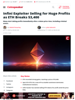 Infini Exploiter Selling for Huge Profits as ETH Breaks $3,400 - Coinspeaker