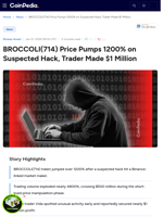 BROCCOLI(714) Price Pumps 1200% on Suspected Hack, Trader
Made $1 Million