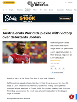 Austria ends World Cup exile with victory over debutants Jordan