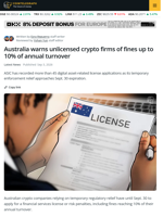 ASIC Warns Unlicensed Crypto Firms of Turnover-Based Fines