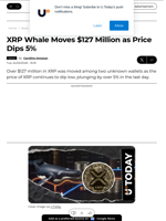 XRP Whale Moves $127 Million as Price Dips 5% - U.Today
