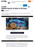 Cardano (ADA) Whales Accumulate $289M Worth of ADA in 20 Days