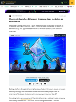 SharpLink launches ETH treasury and appoints Joseph Lubin as chair
