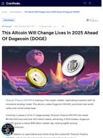 This Altcoin Will Change Lives In 2025 Ahead Of Dogecoin (DOGE) : Mutuum Finance