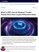 What Is XRP’s Secret Weapon? Tundra Presale Mints New Crypto Millionaires Daily