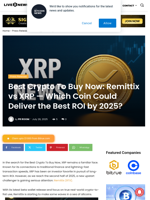 Best Crypto To Buy Now: Remittix vs XRP — Which Coin Could Deliver the Best ROI by 2025? | Live Bitcoin News