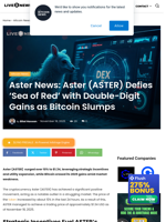 Aster News: Aster (ASTER) Defies 'Sea of Red' with Double-Digit Gains as Bitcoin Slumps | Live Bitcoin News