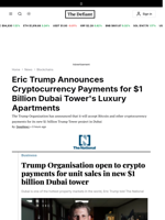 Eric Trump Announces Cryptocurrency Payments for $1 Billion Dubai Tower's Luxury Apartments - 