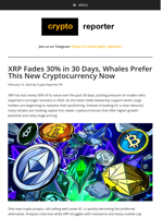 XRP Fades 30% in 30 Days, Whales Prefer This New Cryptocurrency Now