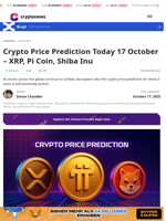 Crypto Price Prediction Today, Oct. 17: XRP, Pi Coin, SHIB