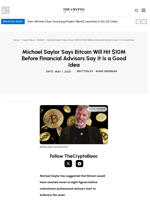 Michael Saylor Says Bitcoin Will Hit $10M Before Financial Advisors Say It Is a Good Idea