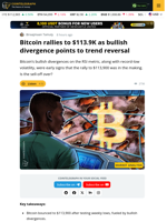 Bullish Divergences Push BTC to $113K As Whales Sell Supply