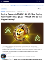 Buying Dogecoin (DOGE) At $0.25 or Buying Remittix (RTX) At $0.07 – Which Will Be the Bigger Payday?