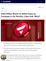 $180 Million Worth of AVAX Flows to Coinbase in Six Months; Users Ask 'Why?'