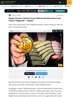 Maple Finance, FalconX secure Bitcoin-backed loans from Cantor Fitzgerald — Report