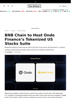 BNB Chain to Host Ondo Finance’s Tokenized US Stocks Suite - 