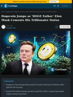 Dogecoin Jumps as 'DOGE Father' Elon Musk Cements His Trillionaire Status