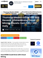 Thumzup Media’s $50M XRP Buy Reveals WinnerMining Cloud Mining Secrets: Earn 590+ XRP Daily | Live Bitcoin News