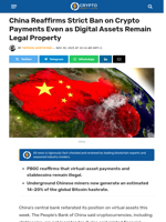 China Reaffirms Strict Ban on Crypto Payments