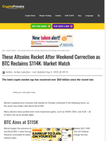 These Altcoins Rocket After Weekend Correction as BTC Reclaims $114K: Market Watch