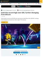 Gold Hits Record High Over $5K As Bitcoin Falls Below $86K