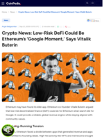 Crypto News: Low-Risk DeFi Could Be Ethereum’s 'Google Moment,' Says Vitalik Buterin