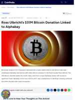 Ross Ulbricht’s $31M Bitcoin Donation Linked to Alphabay