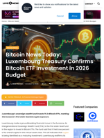 Bitcoin News Today: Luxembourg Treasury Confirms Bitcoin ETF Investment in 2026 Budget | Live Bitcoin News