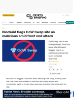 Blockaid flags CoW Swap site as malicious amid front end attack