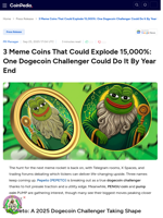 3 Meme Coins That Could Explode 15,000%: One Dogecoin Challenger Could Do It By Year End