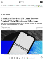 Coinbase Now Lets UK Users Borrow Against Their Bitcoin and Ethereum - Decrypt