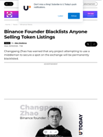 Binance Founder Blacklists Anyone Selling Token Listings - U.Today