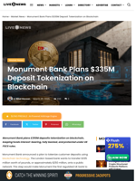 Monument Bank Plans $335M Deposit Tokenization on Blockchain | Live Bitcoin News